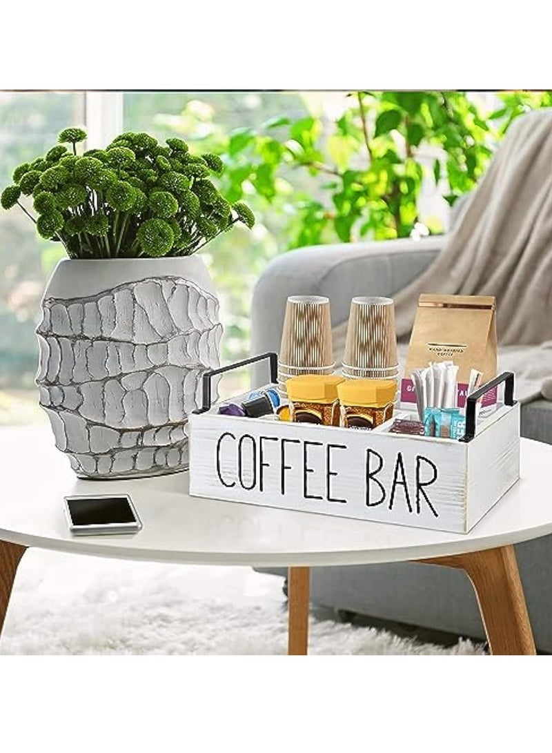 Arabest Coffee Station Organizer, Wooden Coffee Bar Accessories Organizer for Counter, Farmhouse Kcup Coffee Pod Holder Storage Basket with Handle, Coffee Bar Organizer Station for Coffee Bar Decor White  - Image 2