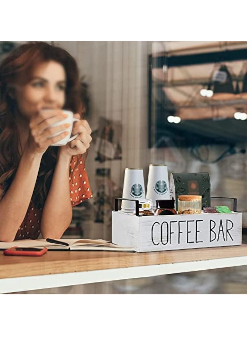 Arabest Coffee Station Organizer, Wooden Coffee Bar Accessories Organizer for Counter, Farmhouse Kcup Coffee Pod Holder Storage Basket with Handle, Coffee Bar Organizer Station for Coffee Bar Decor White  - Image 3