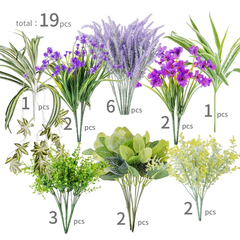 Partyjoy PARTY JOY 19 Bunches Fake Plants Outdoor, Fake Bushes UV Resistant Artificial Lavender Flowers Greenery Shrubs Faux Greenery for Outdoor Garden Patio Front Porch Yard Decor - Image 2
