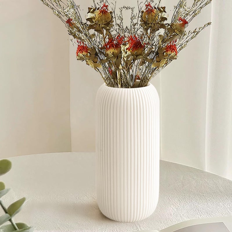 RIKBVOM Ceramic Vase for Flowers â€“ Modern Small Ribbed Textured Flower Vase for Home Decor, Pampas Grass, Decorative, Farmhouse, Coffee Table, Kitchen Centerpieces, Bookshelf and Home Living (XL White) - Image 2