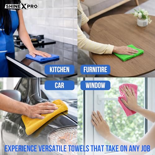 ShineXPro Microfiber Cleaning Cloth (4 Pack) - Soft 300 GSM Kitchen Cleaning Clothes - Highly Absorbent, Lint & Streak Free, Multipurpose Microfiber Cloth 40x40cm - Car Cleaning Clothes - Image 4
