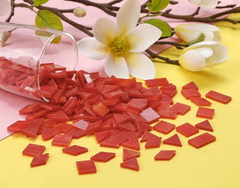 Lanyani A Wide Range of Color selections Glass Mosaic Tiles Pieces for Art Crafts,4 Shapes Mixed Colorful Glass Tiles Tiffany Stained Glass Pieces Tile,200 Pieces, Orange-Red by Lanyani - Image 5