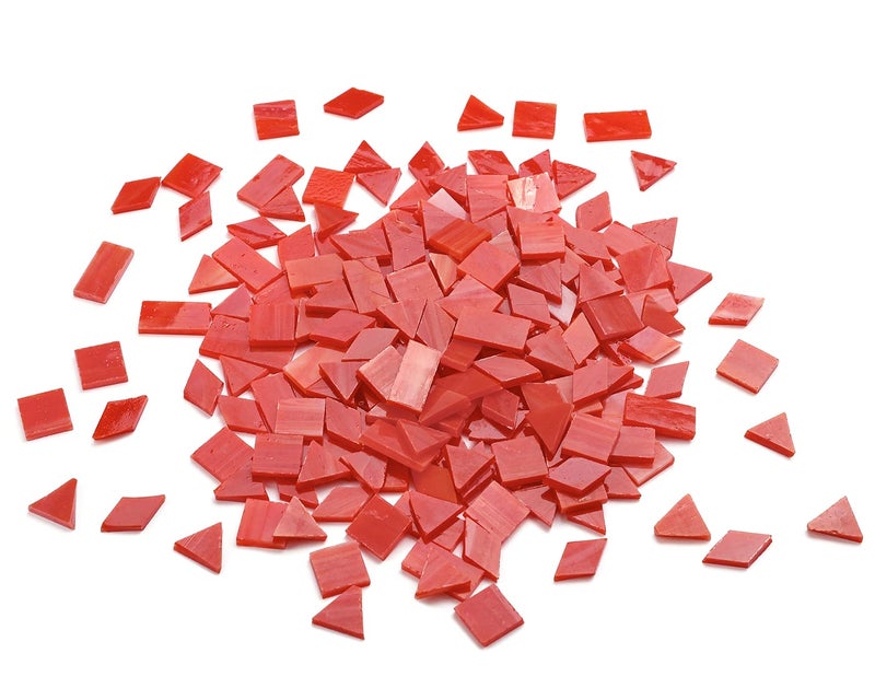 Lanyani A Wide Range of Color selections Glass Mosaic Tiles Pieces for Art Crafts,4 Shapes Mixed Colorful Glass Tiles Tiffany Stained Glass Pieces Tile,200 Pieces, Orange-Red by Lanyani - Image 2