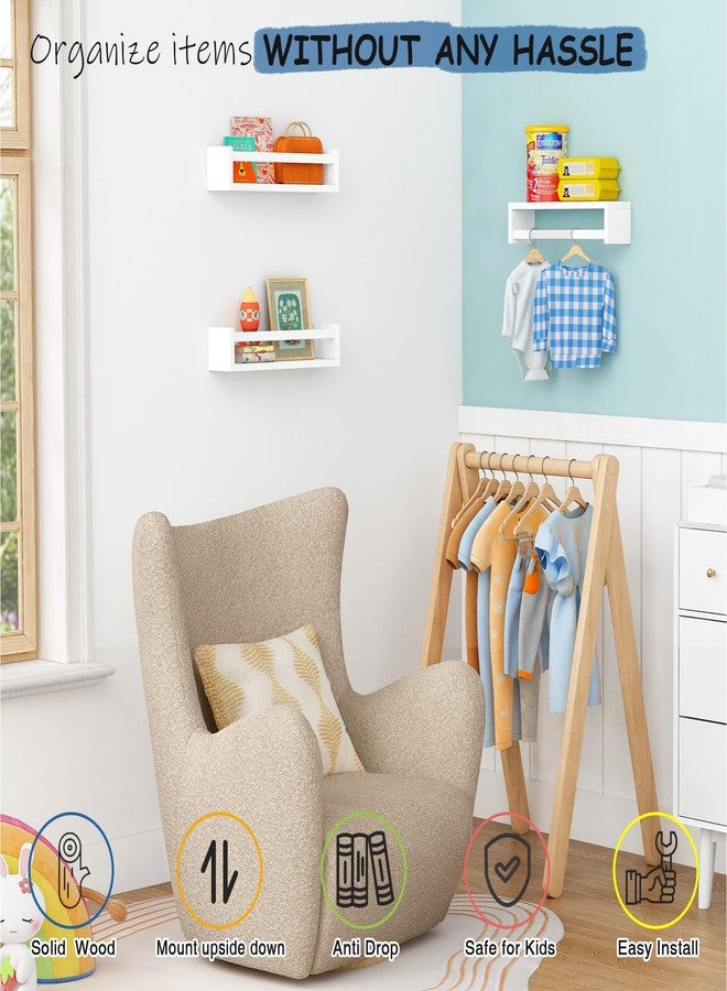 Harwaya White Nursery Floating Book Shelves for Wall Set of 3, Kids Wall Shelves for Baby Room Bedroom, Modern Hanging Bookshelf for Baby Toddler Children Girls Boys Decor and Toys Books Storage - Image 3