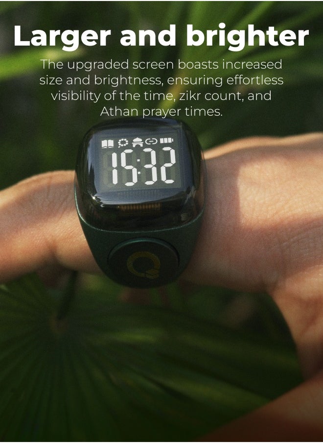 iQIBLA UMEOX iQIBLA Smart Zikr Ring Noor Green 20MM | 5 Prayer Time Reminders | Tasbih Smart Counter | 0.69-inch large screen | iQIBLA Social Life App(Points Redemption,Sleep,Heart Rate,Steps...) | Tracks 9999 counts | iQIBLA Service  - Image 4