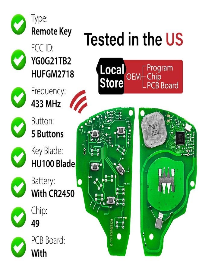 Keylessbest Replacement for 2020-2024 Chevrolet Suburban Tahoe Key Fob Remote Control YG0G21TB2 5 Buttons 433MHz - Image 4