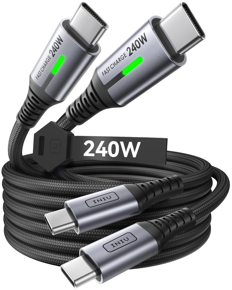INIU USB C to USB C Cable, 240W Fast Charging Type C Charger Cord, Braided USBC Cable for iPhone 17, Samsung S25, Laptop, MacBook, Switch, Photographers, Outdoor, Travel, [6.6ft+6.6ft Black] - Image 1