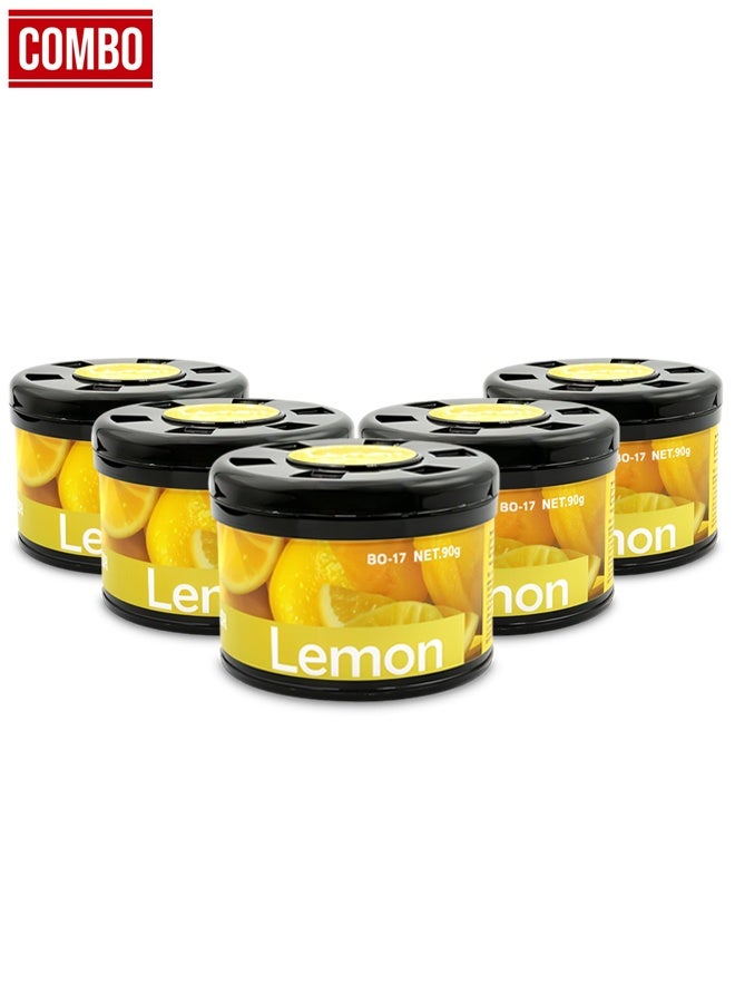 معطر جو بلاك أودور برائحة الليمون، عبوة من 5 قطع بوزن 90 جرام لكل قطعة، معطر جو للسيارة قائم على الزيوت العطرية، مزيل روائح جل يدوم طويلاً للاستخدام في سيارات متعددة، المنزل، المكتب، خزانة الملابس، لوحة القيادة وحامل الأكواب، عبوة مانعة للتسرب. - Image 1