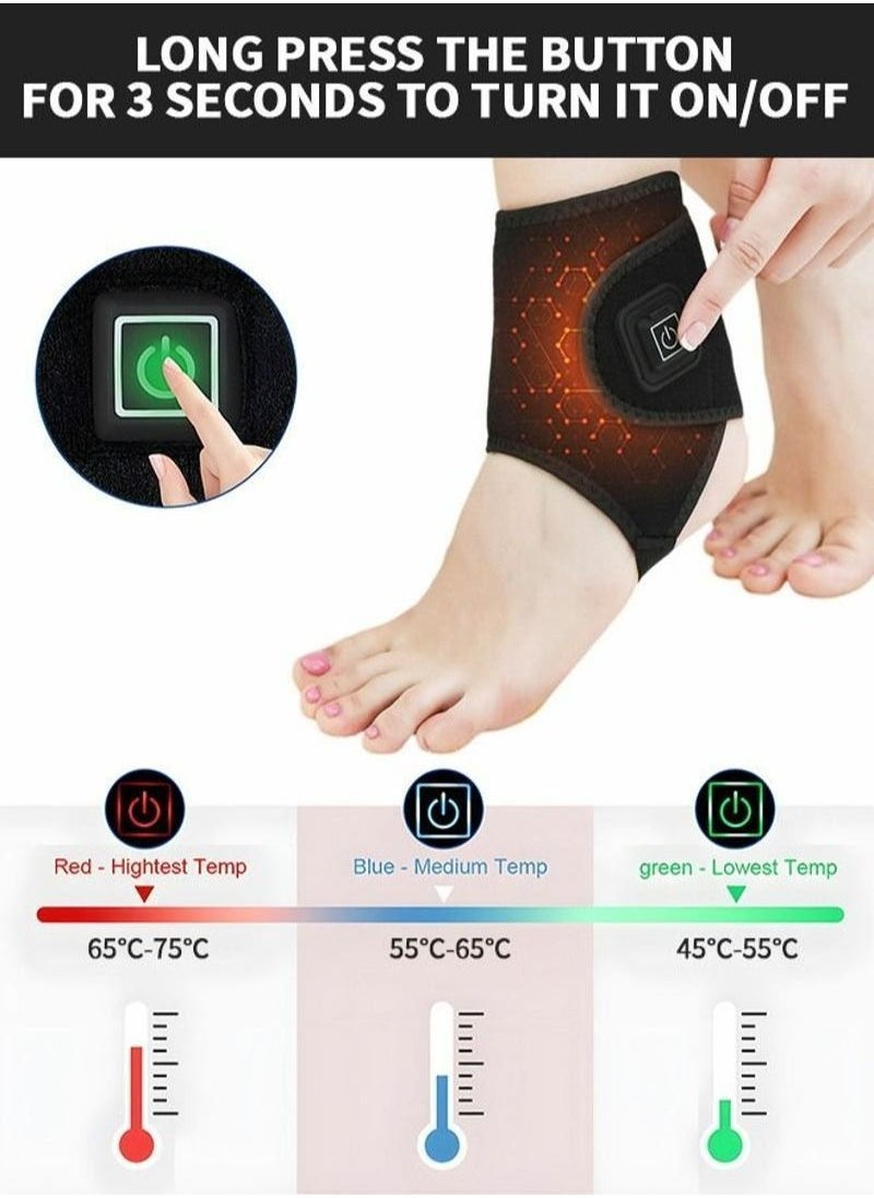 Heated Ankle Brace Wrap - Support with 3 Level Controller for Stabiling Ligaments, Soothe Achy Feet, Reduce Swelling, Pain Relief Sprains, Arthritis, Torn Tendons,Black