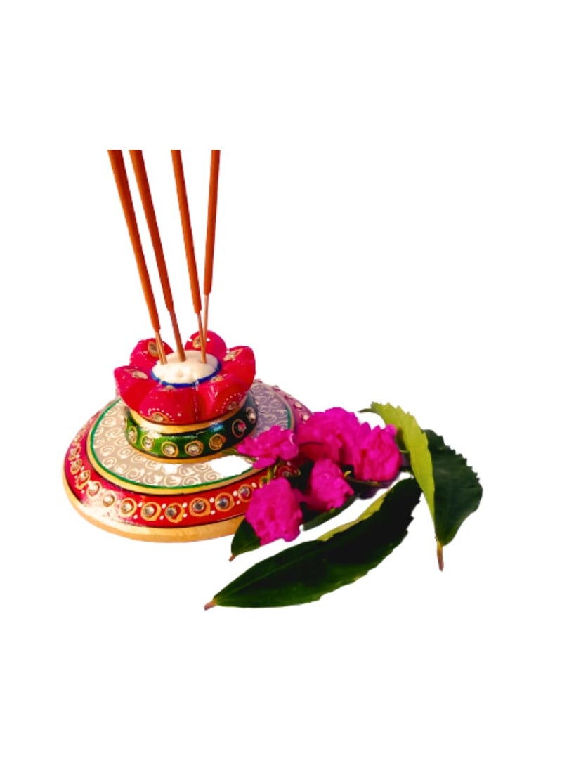 DEV POOJA STORE DEV POOJA STORE Multicolor Marble Agrbatti Stand Incense Stick Holder Marble Meenakari Work Handpainted Decorative Product for Home and Temple 