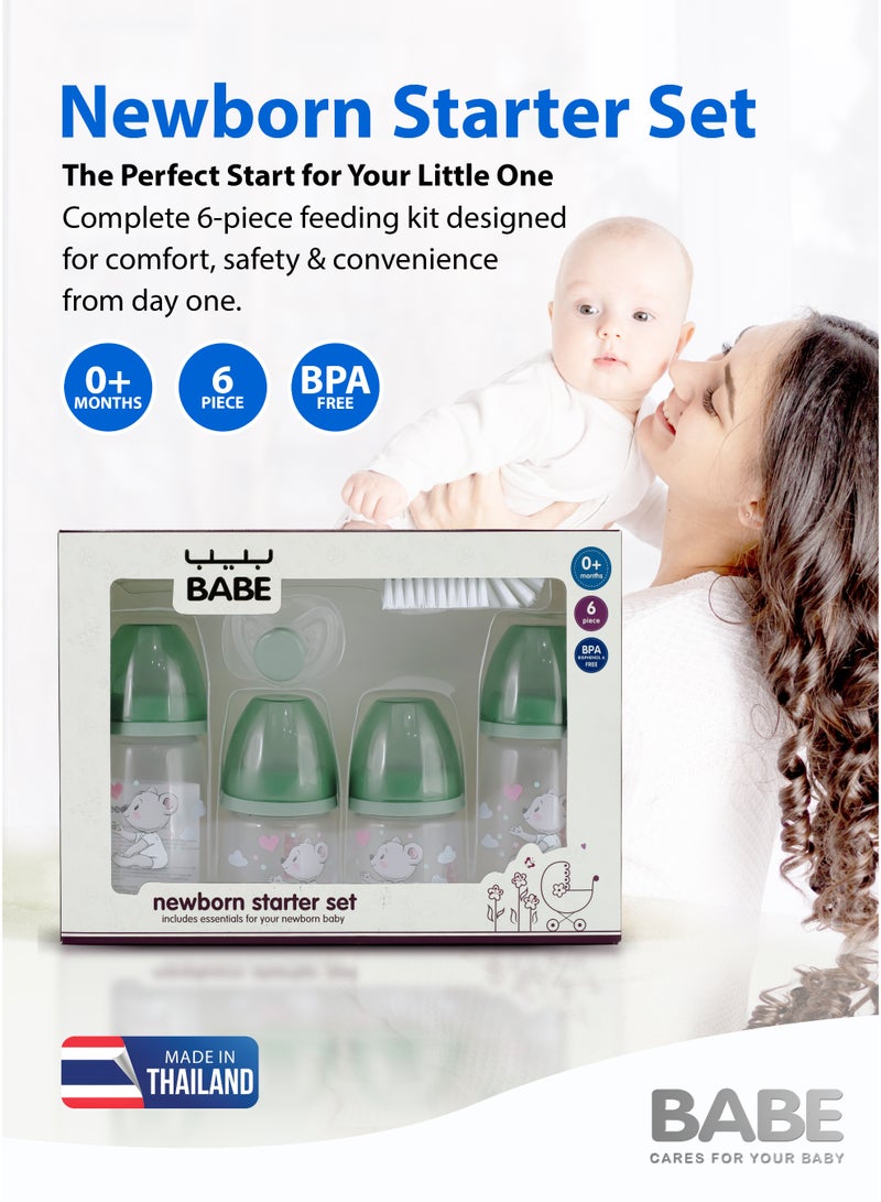 بابي مجموعة بيبي لحديثي الولادة | طقم تغذية للأطفال من 6 قطع | من عمر 0 أشهر فما فوق | خالية من مادة BPA | تتضمن زجاجتين واسعتي العنق بسعة 125 مل و250 مل مع حلمات سيليكون ناعمة، ولهاية واحدة، وفرشاة لتنظيف الزجاجة والحلمة | مستلزمات الطفل الأساسية للتغذية والفطام - Image 2