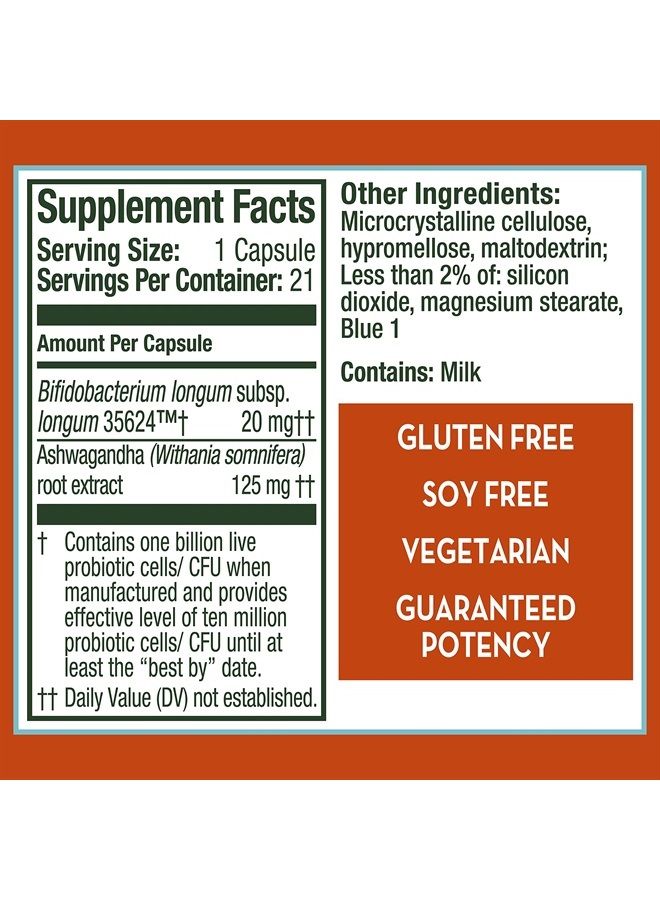Align بروبيوتيك، تخفيف الهضم، بروبيوتيك للنساء والرجال مع أشواغاندا، يساعد في الاستجابة الصحية للتوتر، خالي من الغلوتين، خالي من الصويا، نباتي، 21 كبسولة - Image 2