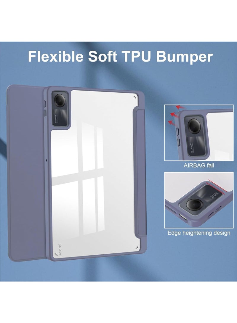 روك بو حافظة لهاتف Xiaomi Redmi Pad SE مقاس 11.0 بوصة إصدار 2023 حافظة فوليو ذكية رفيعة مزودة بحامل للنوم/الاستيقاظ التلقائي مع فتحة قلم رصاص وغطاء خلفي شفاف شفاف - Image 3