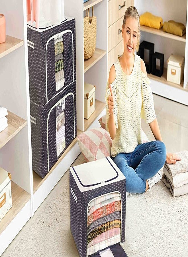QUALIZA 66 LTR Oxford Foldable Stackable Cloth Organizer with Metal Frame, Window & Carry Handles for Bedding Clothes, Closet, Wardrobe Organizer Cloth Cover - Image 2