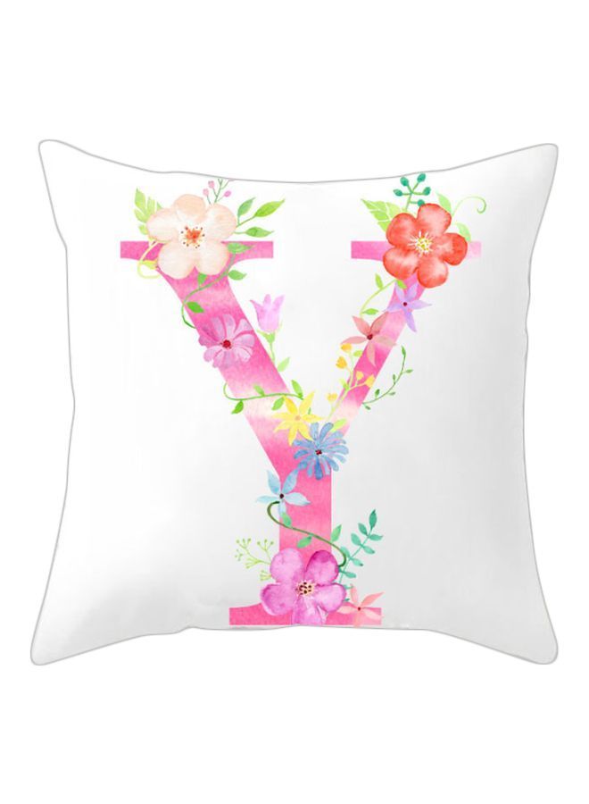 NIBEMINENT Floral Alphabet Y Printed Cushion Cover White/Pink/Yellow 45x45cm