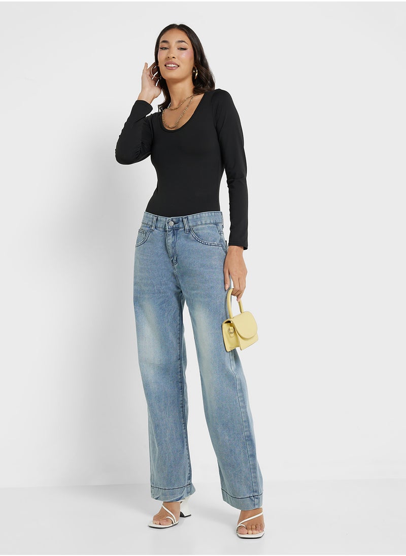 Ginger Basics - Long Sleeves Scoop Neck Fitted Bodysuit - Image 1