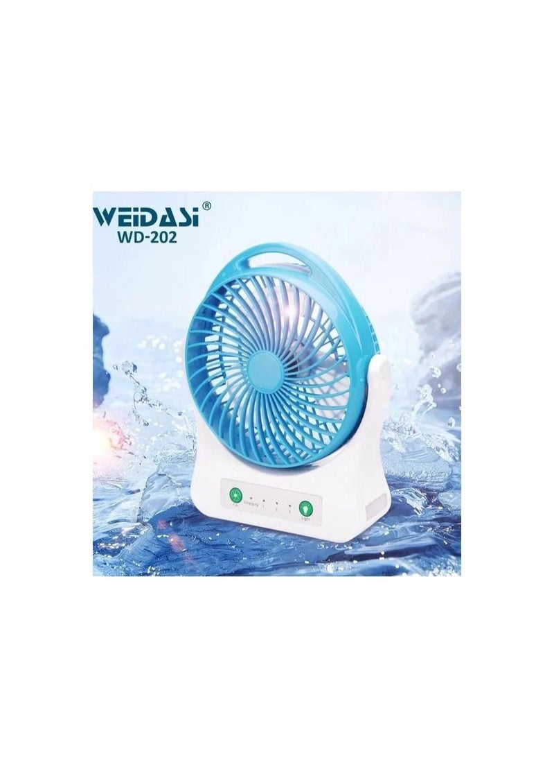 WEIDASI Rechargeable Table Fan | 2800 RPM | 24Ah Li-ion Battery | 3 Speed Settings | 4 SMD Lights | USB Charging | Portable Design  - Image 1