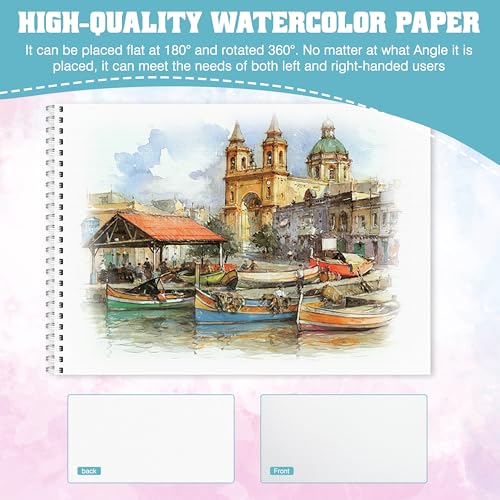 Sadoup Watercolor Paper Pad, Watercolor Sketchbook 9" x12” 140lb/300gsm, Spiral Bound Water Color Pad Journal and Sketchbook for Adults & Kids, Markers and Art Journaling - Image 4