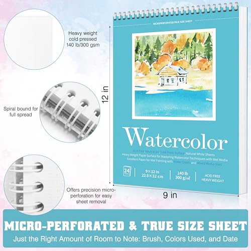 Sadoup Watercolor Paper Pad, Watercolor Sketchbook 9" x12” 140lb/300gsm, Spiral Bound Water Color Pad Journal and Sketchbook for Adults & Kids, Markers and Art Journaling - Image 2