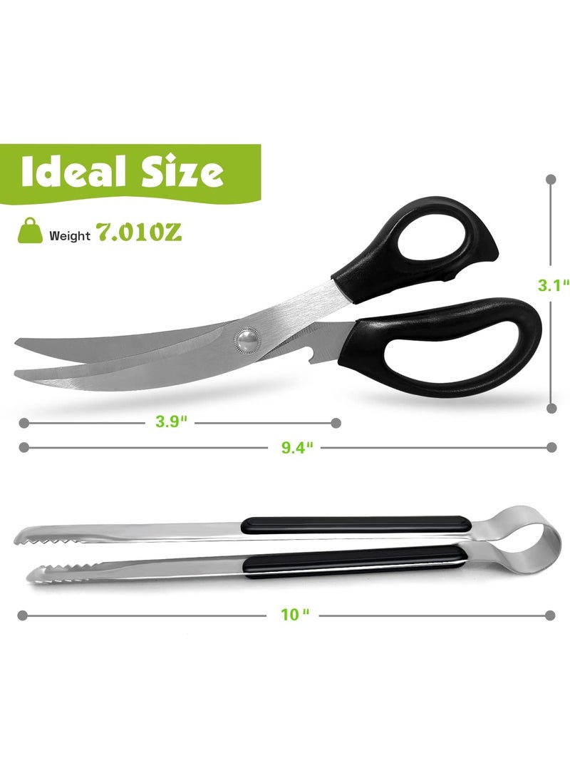 Kitchen Shears, Korean Barbecue Scissors And Tongs Set, For Cutting Meat, Chicken & Vegetables, Stainless Steel Multipurpose Non-Slip Serrated Sharp Bbq - Image 2