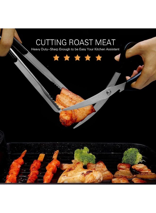 Kitchen Shears, Korean Barbecue Scissors And Tongs Set, For Cutting Meat, Chicken & Vegetables, Stainless Steel Multipurpose Non-Slip Serrated Sharp Bbq - Image 3