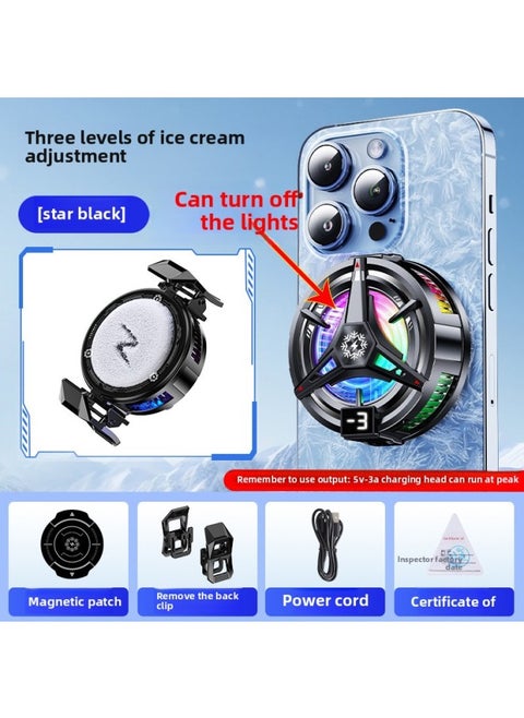 Icing Mobile Phone Radiator Semiconductor Refrigeration Digital Display Magnetic Back Clip Game Live Bracket Noise Small TL07-Product Color:[ice Style-black] Tl07-three-speed Adjustment