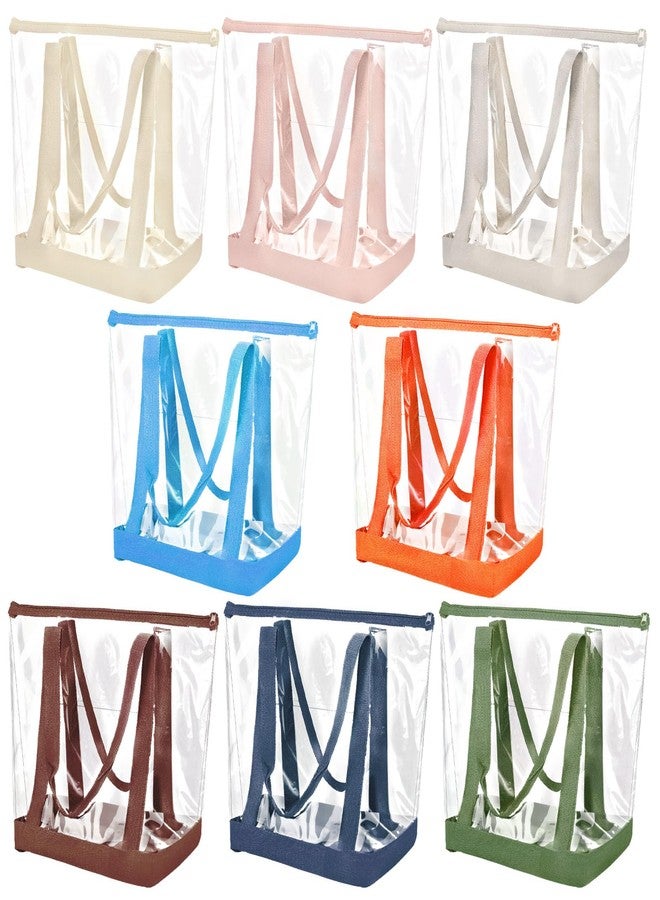 Reginary 8 Pieces Clear Tote Bags Shoulder Handbag Security Approved See Through Bag with Zipper Closure for Travel Work (Morandi Color) - Image 1