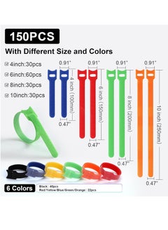 General 150PCS Cable Ties, 4+6+8+10 inch Multi-Colour Cable Ties for Cable Management, Adjustable Fastening Cable Ties, Multi-Purpose Reusable Hook and Loop for Home, Office and Garage  - Image 2