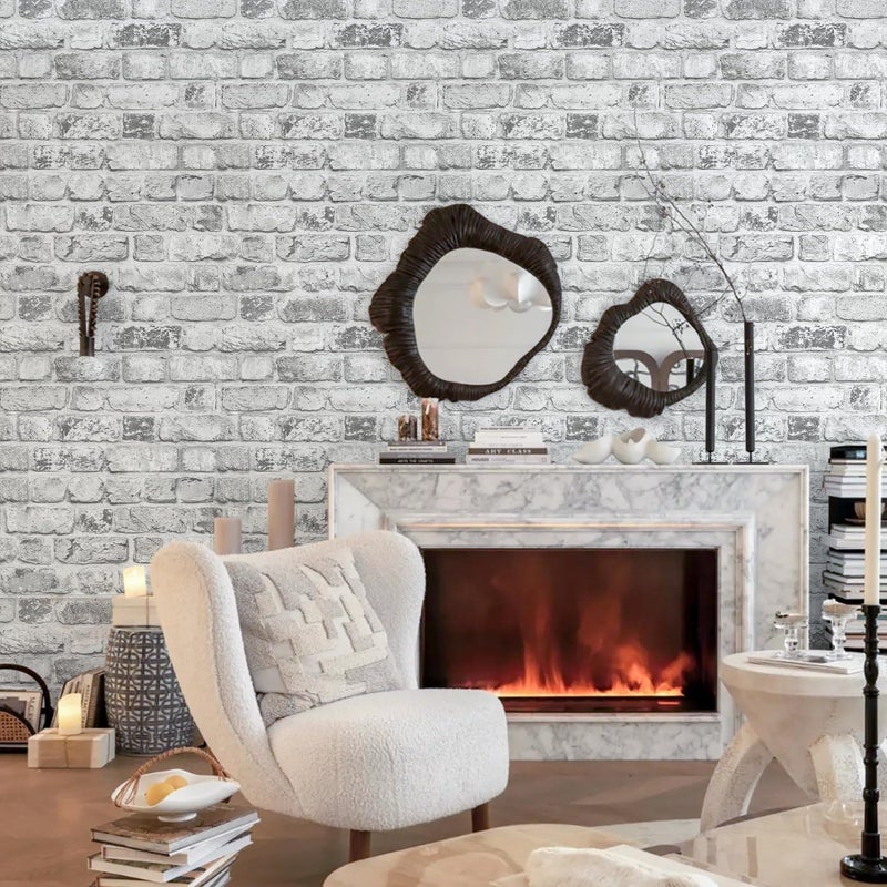 MelunMer Grey Brick Wallpaper Peel and Stick Wallpaper Vintage Grey and White Brick Contact Paper for Walls Self-Adhesive Removable Wall Paper for Kitchen Fireplace Home Decor Waterproof17.3 x 78.7 In - Image 5