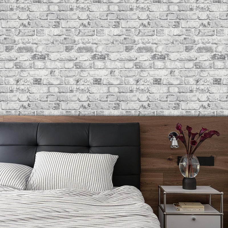 MelunMer Grey Brick Wallpaper Peel and Stick Wallpaper Vintage Grey and White Brick Contact Paper for Walls Self-Adhesive Removable Wall Paper for Kitchen Fireplace Home Decor Waterproof17.3 x 78.7 In - Image 2