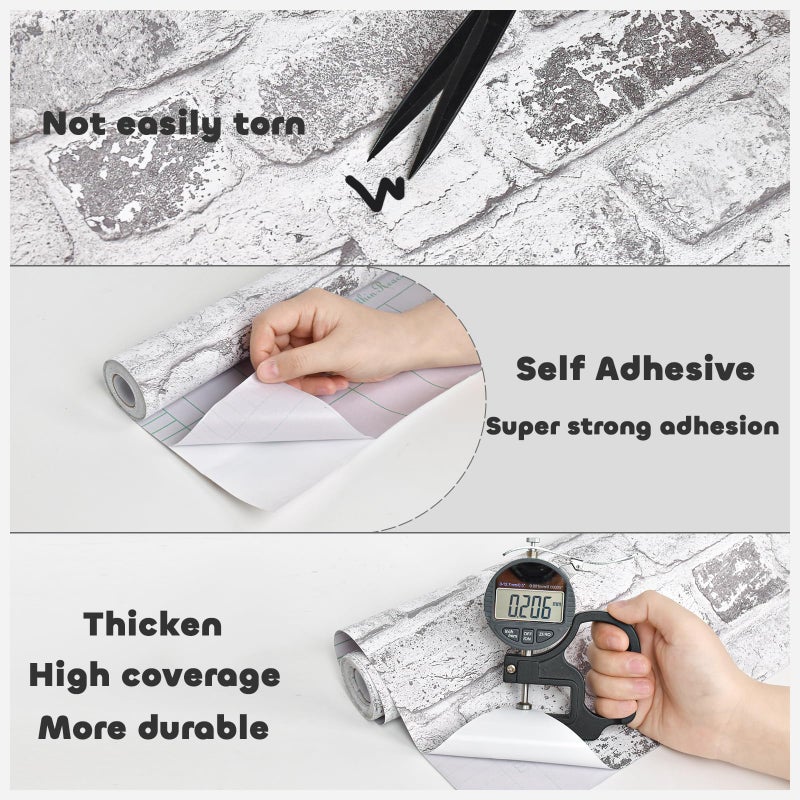 MelunMer Grey Brick Wallpaper Peel and Stick Wallpaper Vintage Grey and White Brick Contact Paper for Walls Self-Adhesive Removable Wall Paper for Kitchen Fireplace Home Decor Waterproof17.3 x 78.7 In - Image 4