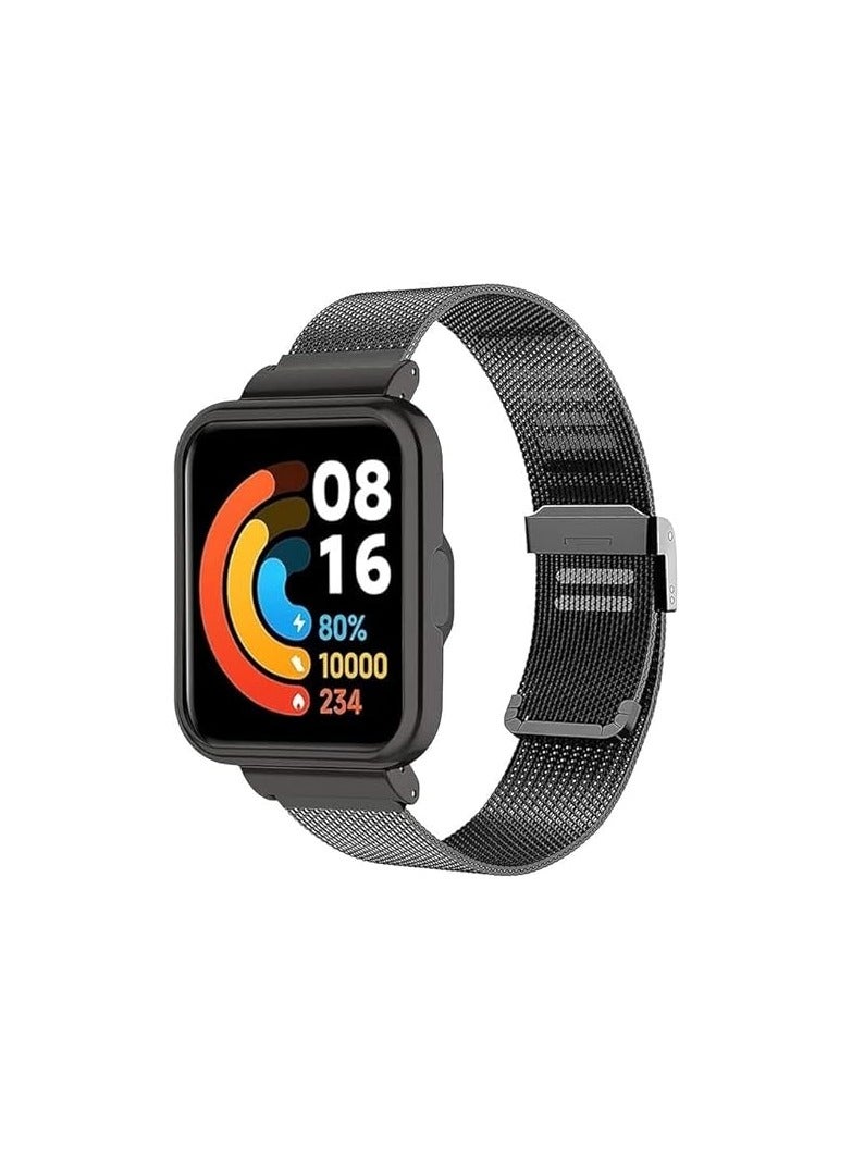 ELMO3EZZ Strap for Xiaomi Mi Watch Lite Bracelet, Stainless Steel Woven Mesh Watch Strap with Frame for Redmi Watch Lite.(Black) - Image 1