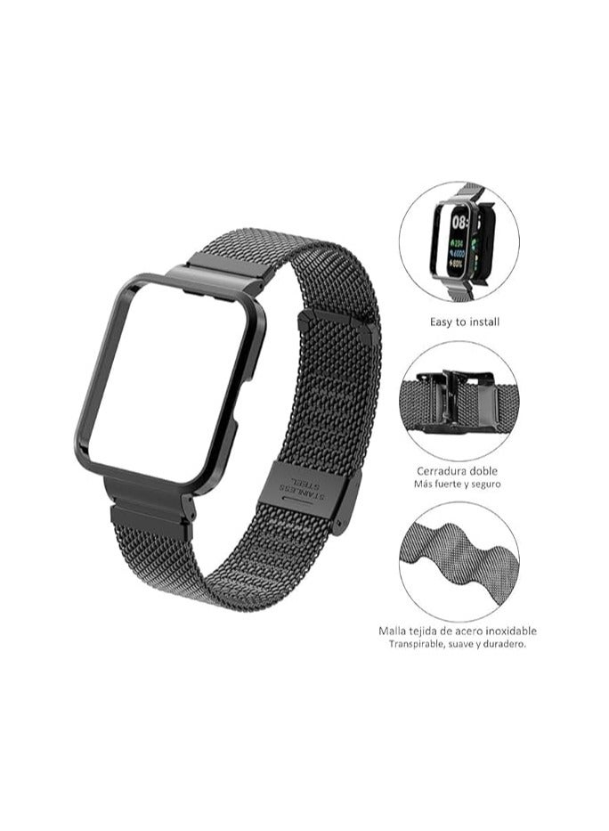 ELMO3EZZ Strap for Xiaomi Mi Watch Lite Bracelet, Stainless Steel Woven Mesh Watch Strap with Frame for Redmi Watch Lite.(Black) - Image 2