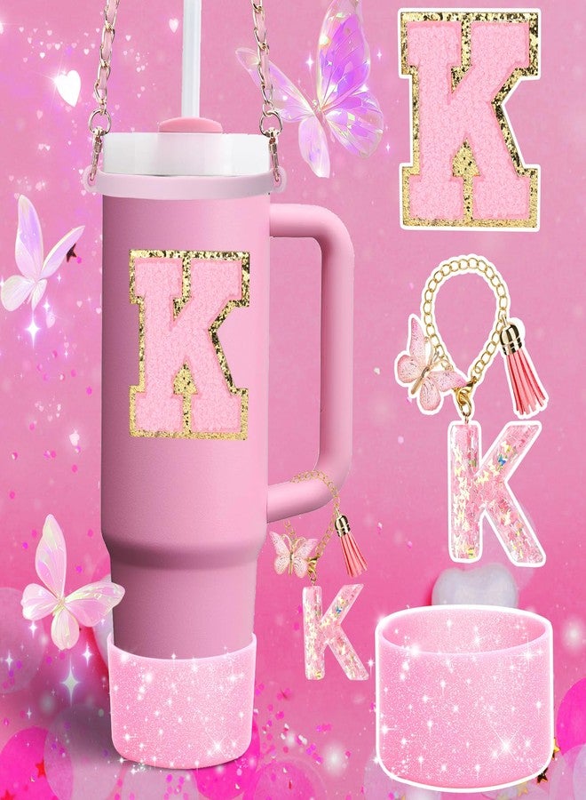 Mity rain 9PCS Pink Cup Accessories Set for Stanley Cup 30oz 40oz tumbler with handle - Includes Strap,Straw Bow Decorate,Straw Topper,Boot,Spill Proof Stoppers,Handle Charms,Sticker (Initials K) - Image 5