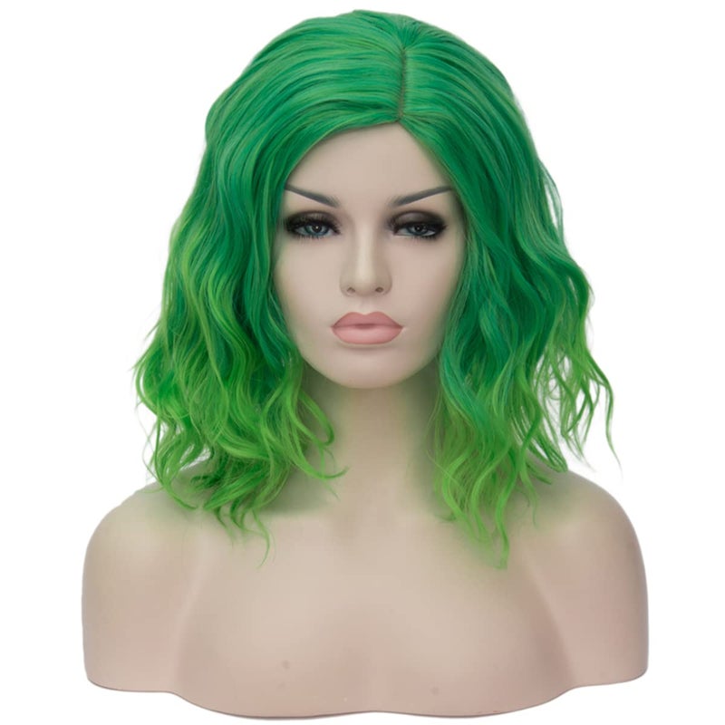 Mildiso Green Wigs for Women 14'' Short Green Wig St Patricks Day Cute Fashion Curly Wavy Synthetic Wigs for Party Costume Halooween M004G - Image 1