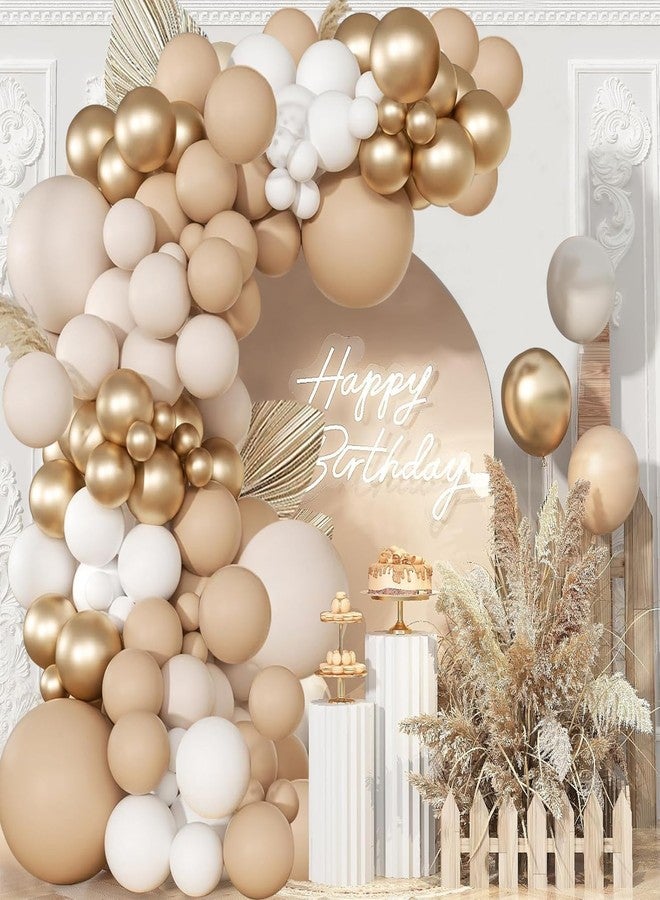 Netnology Sand White Gold Balloons Garland Arch Kit-106pcs Cream White Metallic Gold Nude Balloons for Boho Neutral Baby Shower Bridal Wedding Birthday Engagement Anniversary Decoration - Image 1