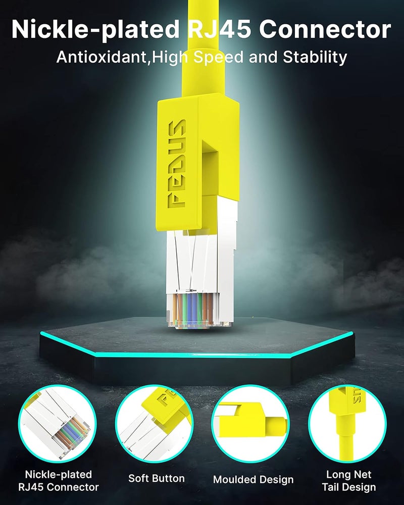 FEDUS Cat6 Ethernet Cable, 3 Meter High-Speed 550MHZ / 10 Gigabit Speed UTP LAN Cable, Network Internet Cable RJ45 Cable Patch Computer Cord Gigabit Category 6 Wires for Modem, Router Yellow-9.8 Feet - Image 5