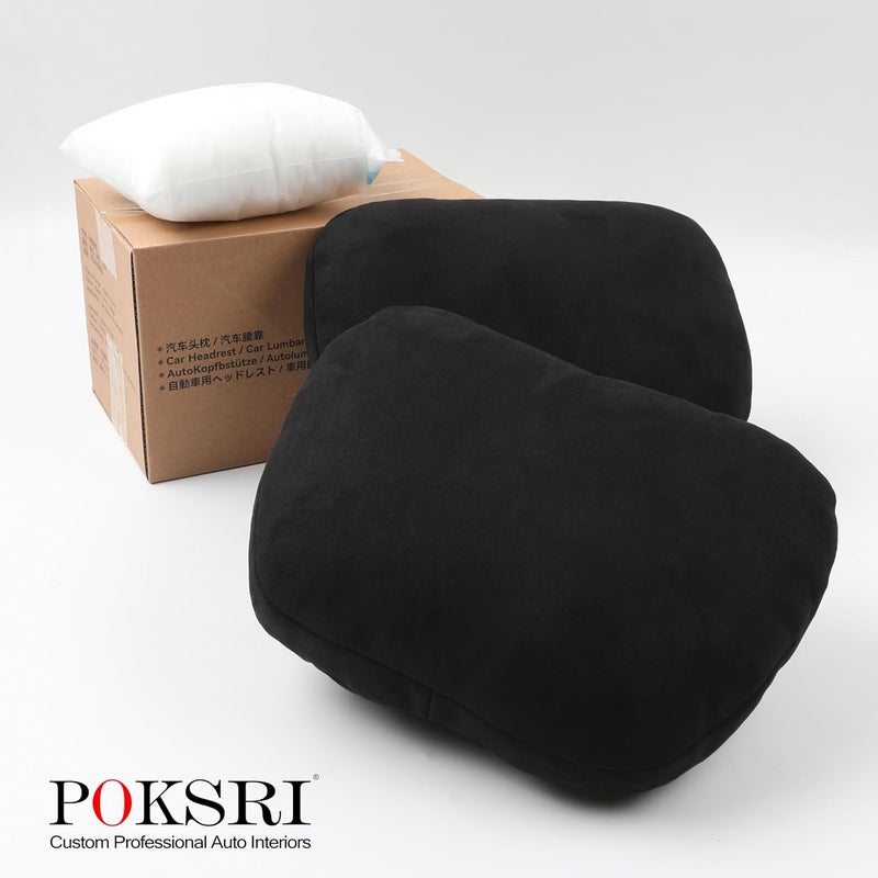 POKSRI car headrest Pillow Neck Head Rest for Driving seat,2 pcs Universal fit Support Vehicle Front Rear Cushion Seats,Breathable, Travel Lying Pillows (Black Color) - Image 5