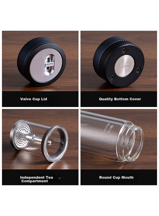 Wanxiang Double-layer Tea Water Separation Glass Cup V258l Blue Gray 310ml Business Office Gift Box Mechanical Switch Water Cup - Image 3