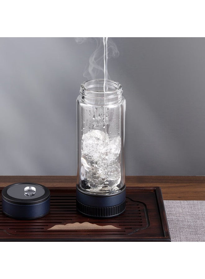Wanxiang Double-layer Tea Water Separation Glass Cup V258l Blue Gray 310ml Business Office Gift Box Mechanical Switch Water Cup - Image 2