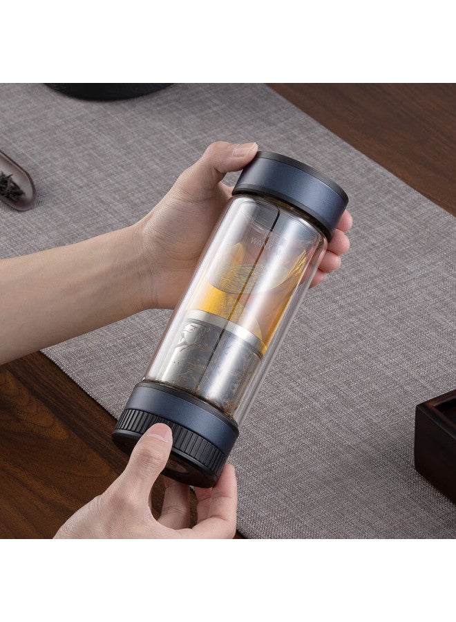 Wanxiang Double-layer Tea Water Separation Glass Cup V258l Blue Gray 310ml Business Office Gift Box Mechanical Switch Water Cup - Image 1