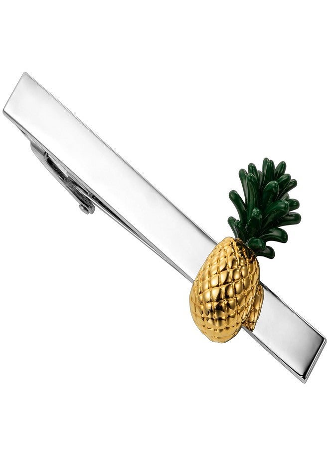 HAWSON 2.2 Inch Men's Tropical Pineapple Tie Clip Silver Tie Bar for Garden Weddings, Office, Luau Parties Botanical Groomsmen Accessories & Nature-Themed Gifts - Image 1
