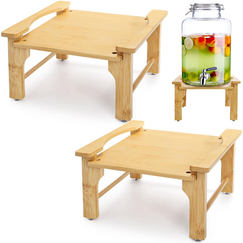 Tebery 2 Pack Natural Bamboo Drink Beverage Dispenser Stand Water Jugs Glass Water Pitcher Base Fits 68 Inches Diameter for Home Parties and Catering Events