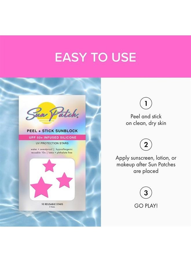 SUN PATCH PEEL AND STICK SUNBLOCK Sun Patch, Reusable Star Shaped Sunblock Patches, 100% Silicone Star Sunscreen Patches for UV Protection, Face Stickers with UPF 50, 1 Pack/10 Stars, Pink  - Image 3