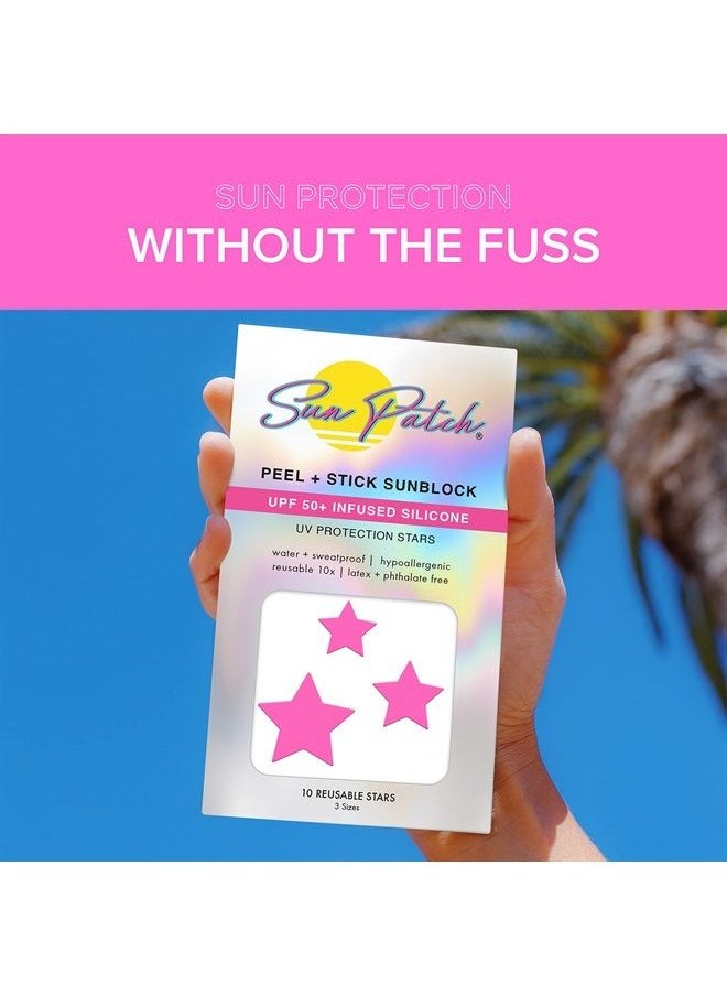 SUN PATCH PEEL AND STICK SUNBLOCK Sun Patch, Reusable Star Shaped Sunblock Patches, 100% Silicone Star Sunscreen Patches for UV Protection, Face Stickers with UPF 50, 1 Pack/10 Stars, Pink  - Image 5