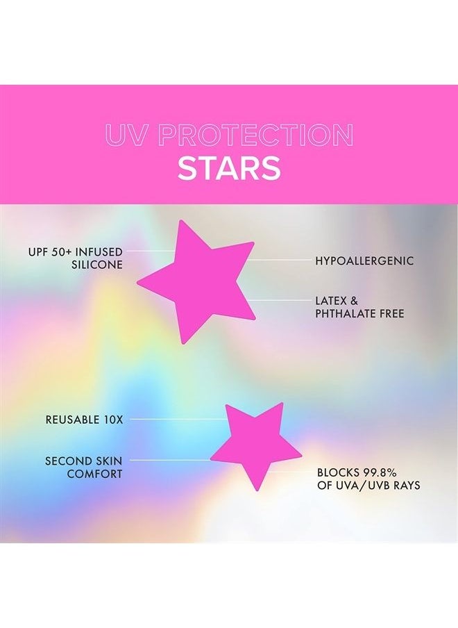 SUN PATCH PEEL AND STICK SUNBLOCK Sun Patch, Reusable Star Shaped Sunblock Patches, 100% Silicone Star Sunscreen Patches for UV Protection, Face Stickers with UPF 50, 1 Pack/10 Stars, Pink  - Image 2