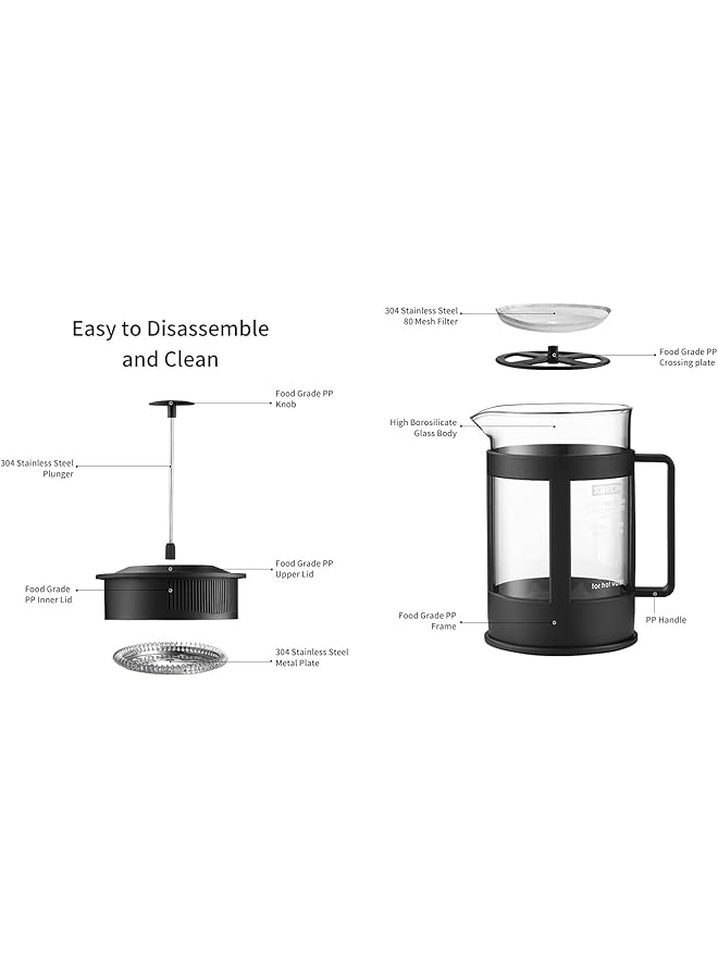إيروريكس ماكينة صنع القهوة الفرنسية بسعة 800 مل مع جسم من زجاج البورسليكات العالي وفلتر شاي وقهوة من الفولاذ المقاوم للصدأ. - Image 3