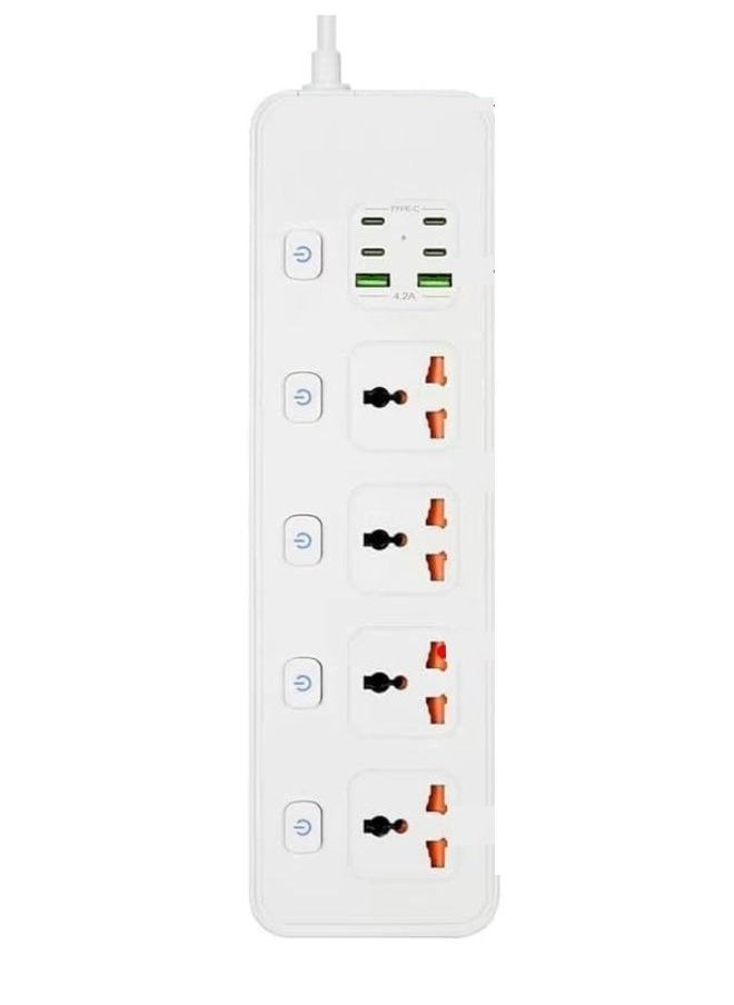 SMARTX - Power Strip With Individual Switch, 6ft Extension Cord, 4 Outlets Surge Protector, 2 USB and 4 USB C Ports, Multiple Outlets Extender with 2M Bold Extension Cord for Office, Home & Travel Use, White - Image 1