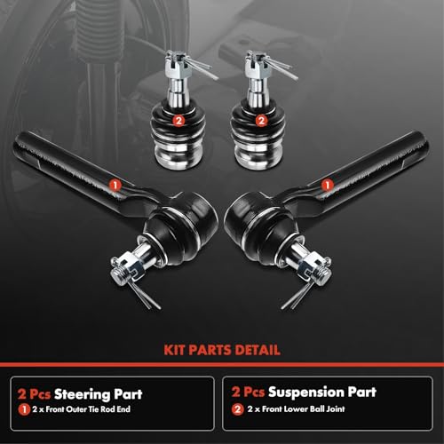 A-Premium Set of 4, Front Outer Tie Rod End, Lower Ball Joint, Compatible with Subaru & Saab - 1993-2019 - Impreza, Outback, Forester, Crosstrek, Legacy, XV Crosstrek, Baja, WRX, WRX STI, 9-2X - Image 3