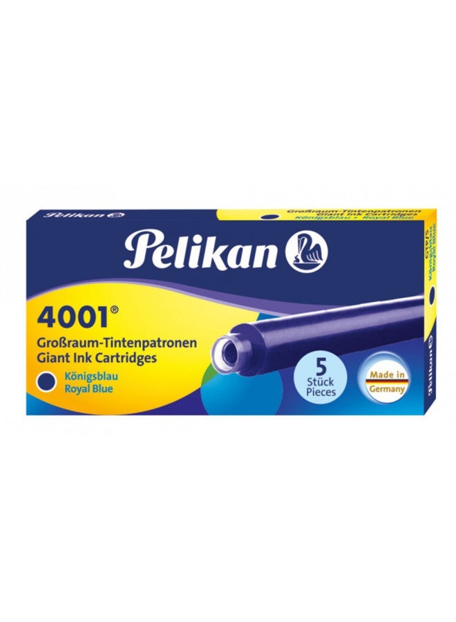 Pelikan 4001 GTP/5 Ink Cartridges for Fountain Pens, Royal Blue, 1.4ml, 5 Pack (310748) - Image 1